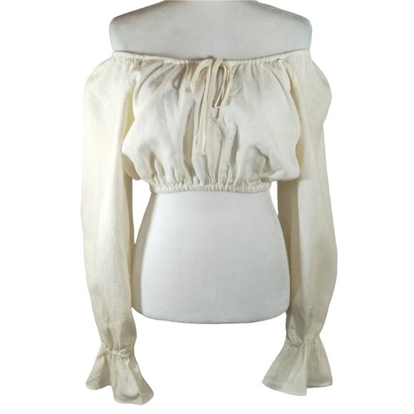 R WeWoreWhat Whisper White Cream On Off Shoulder Tie Front Linen Crop Top NWT XS - Picture 1 of 14